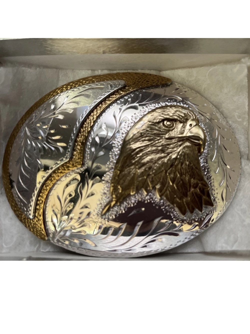 American Bald Eagle Head  Engraved Ornate Western ADM Silversmiths Belt Buckle